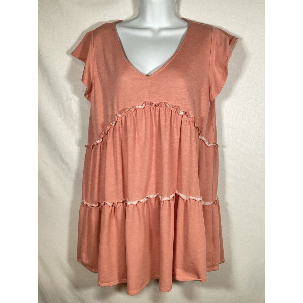 Altar'd State Peach Ruffle Tiered V-Neck Tunic Dress